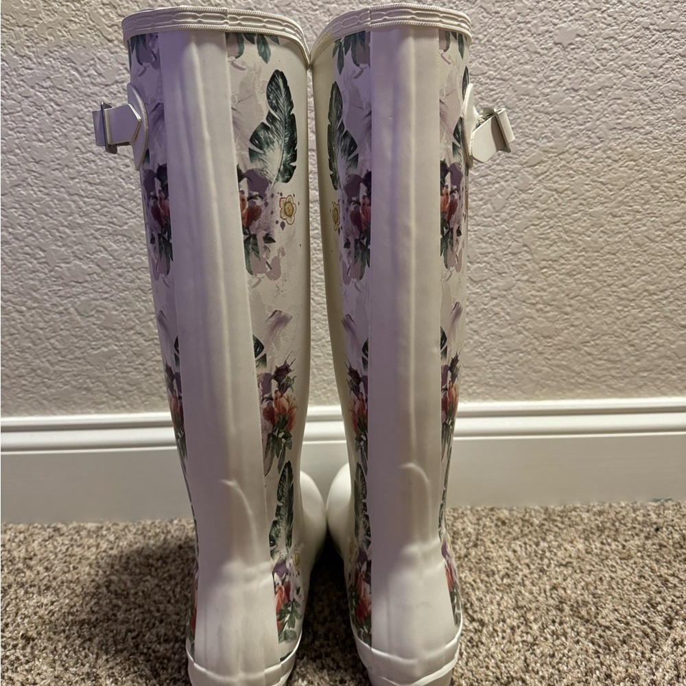 NWOT Hunter Original Limited Edition Tall Botanical Boot Shaded White Rain Boots - Picture 7 of 10